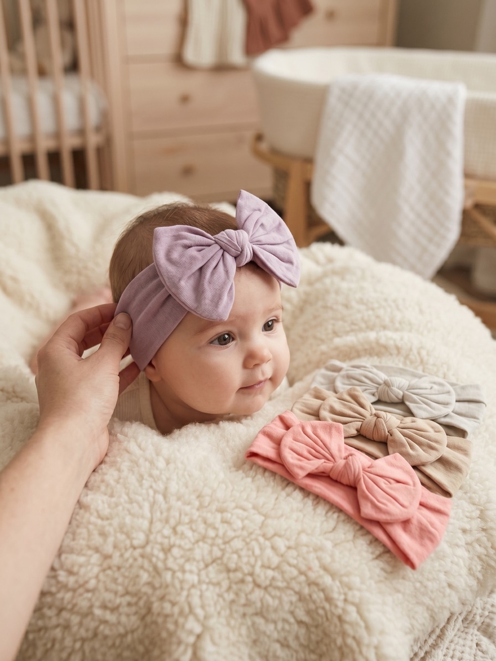 Handmade Baby Bow Headbands 3-Piece Set Pastel